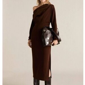 Mango Vestido 423 Aria Midi Dress Brown XS New With Tags